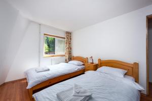 dwa łóżka siedzące obok siebie w sypialni w obiekcie Oasis Mountain Villa w Braszowie