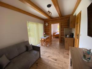 a living room with a couch and a table at Apartamenty Arkadia Jaworzynka - Zapasieki in Jaworzynka