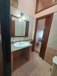 a bathroom with a sink and a mirror and a toilet at Hotel Bed & Breakfast Minu' in Paravati
