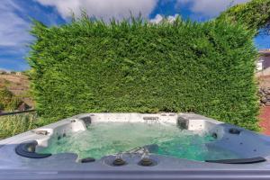 a bath tub in front of a green bush at Cozy Villa Flora by Holiday Rental Madeira in Estreito da Calheta