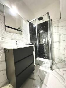 ein Bad mit einem Waschbecken und einer Dusche in der Unterkunft Dal Cielo Ai Rolli in Genua