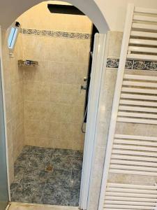 a bathroom with a shower and a shower backdoor at Casa Maria in Galluzzo