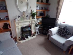 a living room with a couch and a fireplace at enjoy your stay in Chester