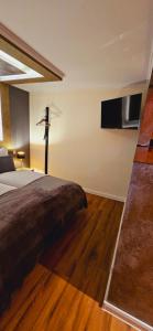 a bedroom with a bed and a television on the wall at exkl. romantisches SM Apartment Secret Desire in Gifhorn