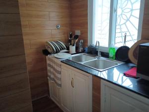cocina con fregadero y ventana en Himma's Apartments 