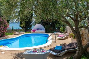 ein Pool im Garten mit einem Baum in der Unterkunft Luxury Villa Bella Vista with Swimming Pool in Betina