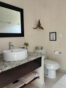 莫雷洛斯港的住宿－Cabañas Puerto Morelos，一间带水槽和卫生间的浴室