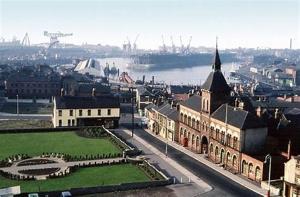 an aerial view of a city with a large building at Lister House in Hartlepool