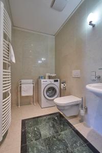 La salle de bains est pourvue d'un lave-linge et de toilettes. dans l'établissement Big Apartment in Guesthouse, à Baden