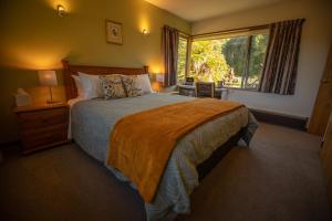 Un dormitorio con una cama grande y una ventana en Woodland Glen Lodge B&B, en Hokitika
