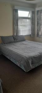 - un grand lit dans une chambre avec fenêtre dans l'établissement Pennys Accommodation, à Palmerston North