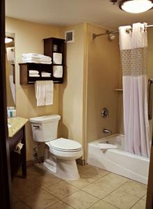 a bathroom with a toilet and a tub and a shower at Hampton Inn Gettysburg in Gettysburg