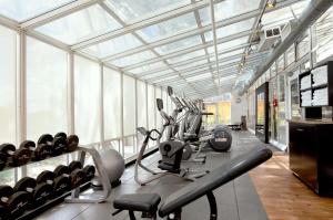 a gym with a large glass ceiling with tread machines at Embassy Suites San Francisco Airport - Waterfront in Burlingame