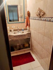 uma casa de banho com um lavatório e um espelho em Casa de campo Bela Vista em Itamonte
