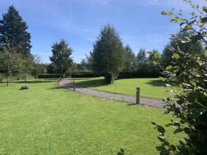 een park met groen gras en bomen en een pad bij Quaint Mobile Home with Sauna in Vielsalm in Vielsalm