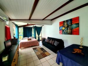 ein Wohnzimmer mit einem Bett und einem Sofa in der Unterkunft Studio confortable in Sainte-Anne