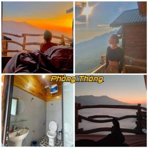 a collage of three pictures of a room with a view at Tà Xùa C Homestay Venuestay in Bắc Yên