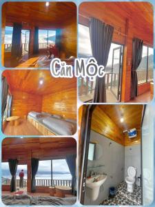 uma colagem de fotografias de um quarto com uma cama e uma casa de banho em Tà Xùa C Homestay Venuestay em Bắc Yên