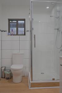 ein Bad mit einem WC und einer Glasdusche in der Unterkunft GOLDFIELDS STUDIO APARTMENT, Beaconsfield - Fully Self-contained, air-conditioning in Beaconsfield