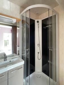 ein Bad mit einer Dusche und einem Waschbecken in der Unterkunft Comme une évidence gite et chambres d'hotes in Saint-Vincent-sur-Jard