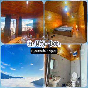 uma colagem de duas fotos de um quarto e uma casa de banho em Tà Xùa C Homestay Venuestay em Bắc Yên