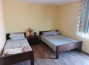 a bedroom with two beds and a wooden floor at Seosko domacinstvo Nedic in Valjevo