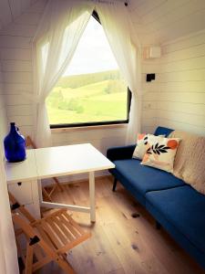 a living room with a couch and a table and a window at Zum Wilden Michel in Oberlinach