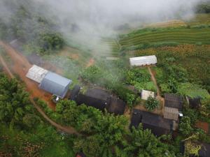 uma vista aérea de uma quinta com árvores em Indigenous homestay- Trek- Food- Bus em Mù Cang Chải