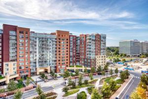 an aerial view of a city with tall buildings at Potomac Yard 1br w zen garden nr shops dining WDC-713 in Alexandria
