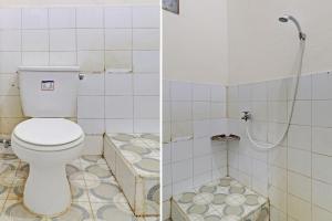 2 fotos de un baño con aseo y ducha en OYO Life 92685 Kost Arimbi, en Bandung