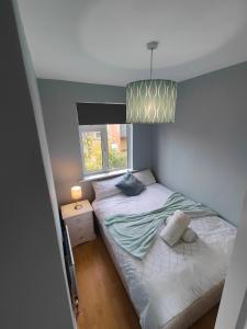 a small bedroom with a bed and a window at Modern 4 Bedroom Townhouse in City Centre in Dublin