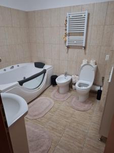 y baño con bañera, aseo y lavamanos. en Apartament Casa Dia, en Sibiu