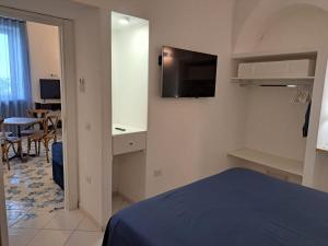 a bedroom with a bed and a tv on the wall at Tre Re Appartamento Via Marina Grande,264 in Capri