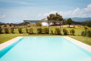 una piscina en un patio con pérgola en Auberge Santu Martine: Cottage with pool (Pira), en Galtellì