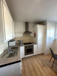 a kitchen with a sink and a stove top oven at Overlooking city centre apt in Waterford