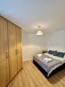 a bedroom with a bed and a large cabinet at Overlooking city centre apt in Waterford