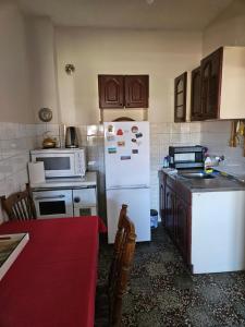 cocina con nevera blanca y microondas en Apartman Gajic, en Nikšić