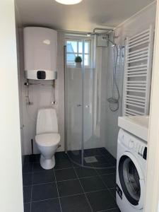Lyxiga stugor med sjöutsikt في سودركوبنغ: حمام مع مرحاض وغسالة