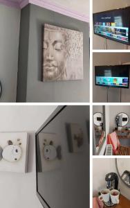 a collage of pictures of a room with a picture of a head at Morecambe Seaside Room in Heysham