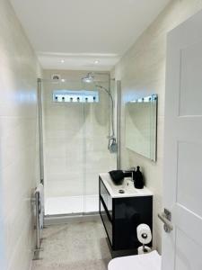 bagno con doccia, lavandino e servizi igienici di Star Scape a Markinch