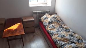 a bedroom with a couch and a table and a window at Tanie noclegi w Bedlnie k. Kutna in Bedlno