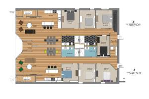 un plano de una casa en Swepson Guesthouse KING Sleep42 15BR 10BA 22Beds, en Louisville