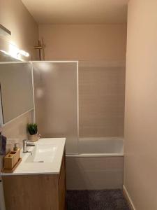 a bathroom with a sink and a bath tub at Studio Bd Joseph Girod Clermont Centre in Clermont-Ferrand