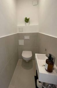 uma casa de banho com um WC e um lavatório com um vaso de plantas em U4 Spittelau TR10 em Viena