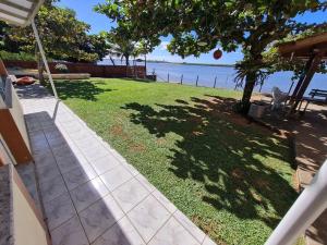 a grassy yard with a tree and the water at LINDO SOBRADO COM 7 QUARTOS NA BARRA DO ITAPOCU in Paraty