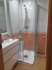 a bathroom with a shower and a sink at Apartamento Mar do Grove in O Grove