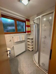 a bathroom with a shower and a walk in shower at Haus Saxer in Mieders