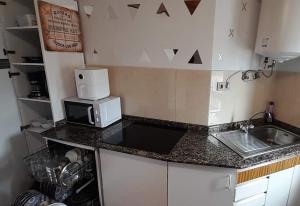 a kitchen counter with a microwave and a sink at La Huella del Peregrino - Ionut Preda in Palas de Rei  +7 photos