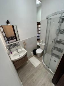 un bagno con doccia, lavandino e WC di Studio Kraszewskiego 5 a Rzeszów