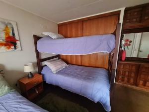 1 dormitorio con 2 literas y mesita de noche en Hospedaje Myrtha, en Temuco